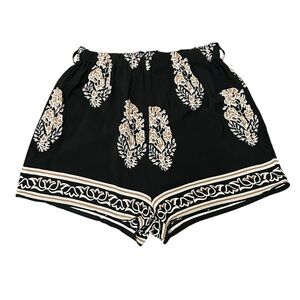 SHEIN Shorts Leaf Pattern Black Tan White Travel Vacation Party Boho Sz Small